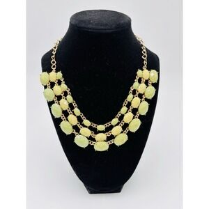 Yellow Green Statement Necklace Multi Strand Gold Tone Faceted Beads Layered